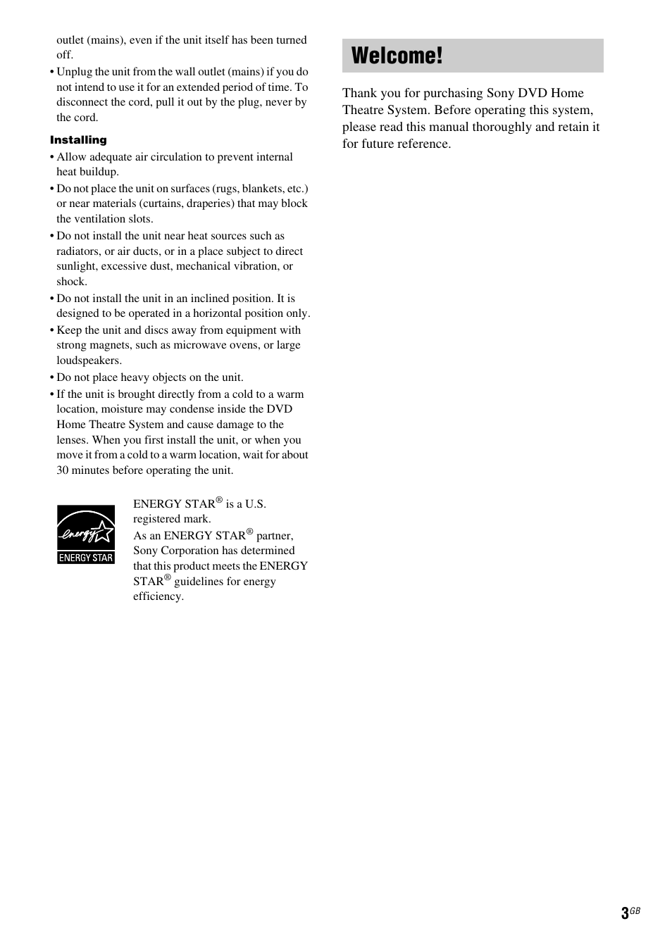 Welcome | Sony DAV-DX150 User Manual | Page 3 / 100