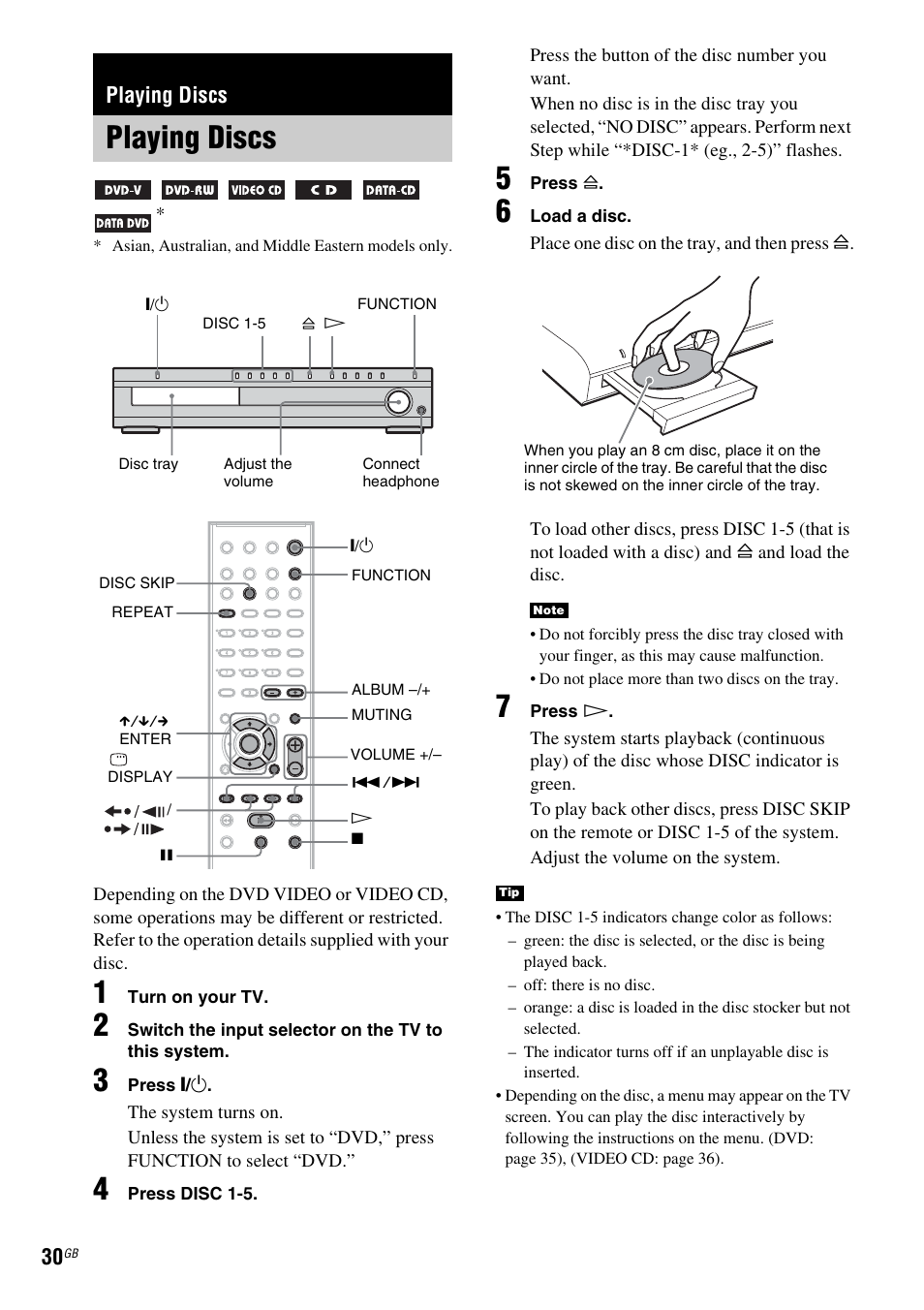 Playing discs | Sony DAV-DX150 User Manual | Page 30 / 100