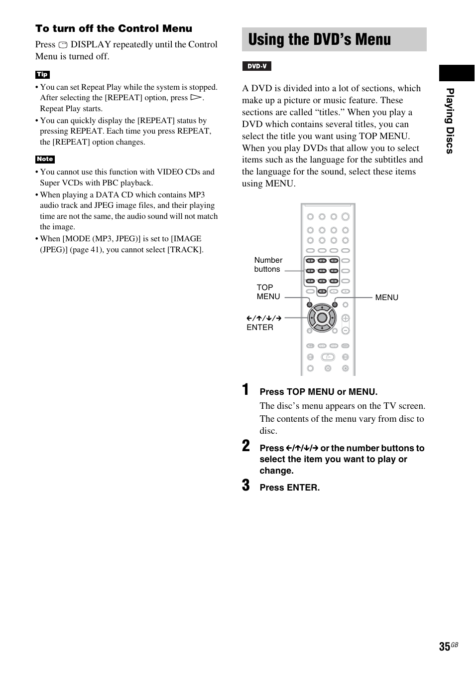 Using the dvd’s menu | Sony DAV-DX150 User Manual | Page 35 / 100