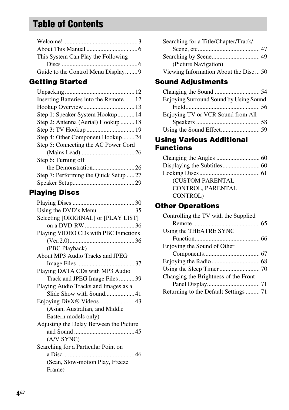 Sony DAV-DX150 User Manual | Page 4 / 100