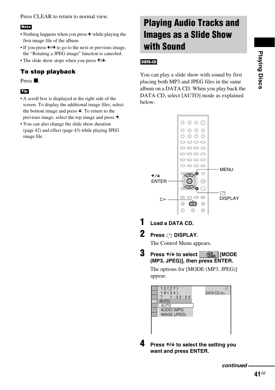 Playing audio tracks and images as a, Slide show with sound | Sony DAV-DX150 User Manual | Page 41 / 100