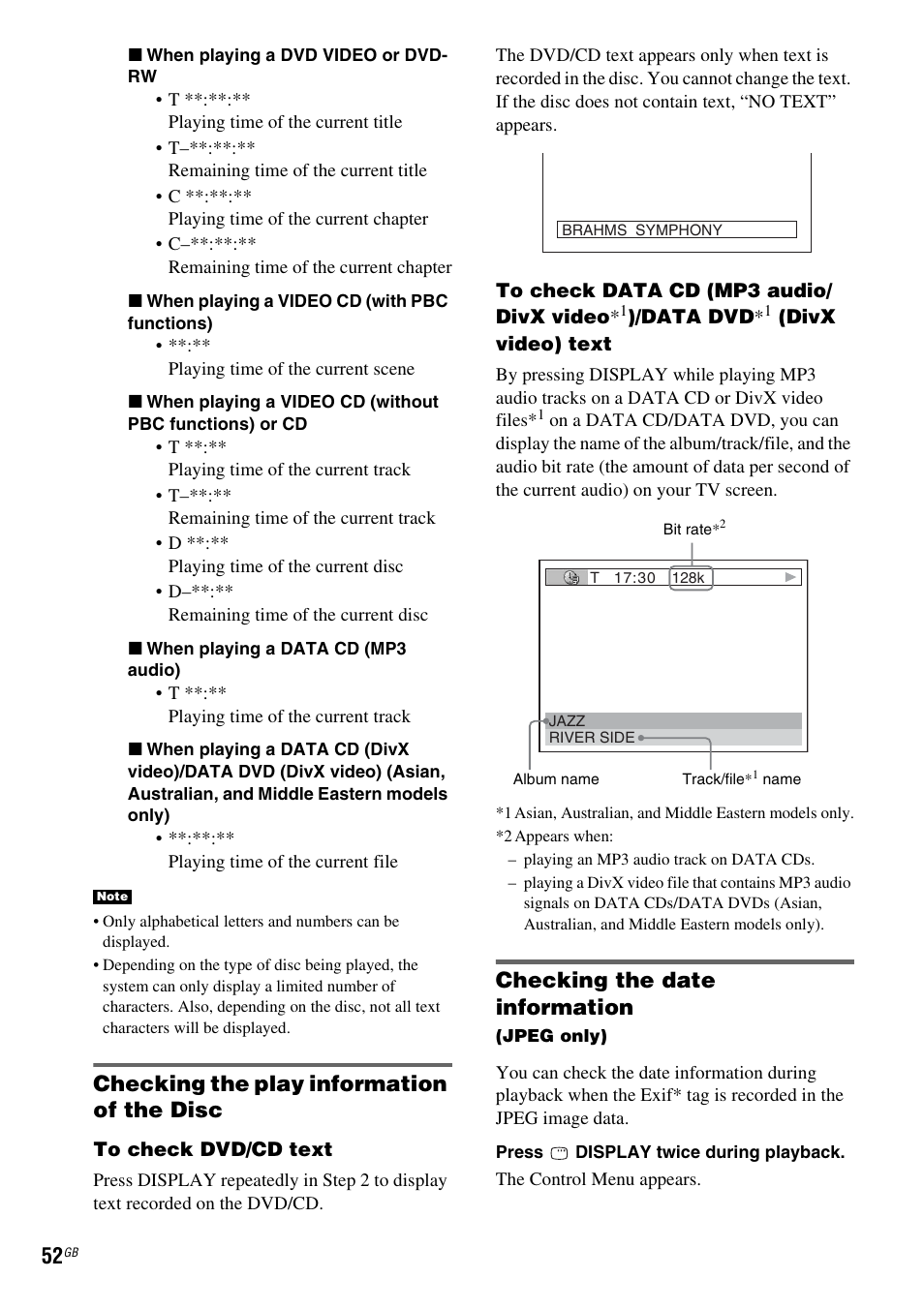 Checking the play information of the disc, Checking the date information | Sony DAV-DX150 User Manual | Page 52 / 100