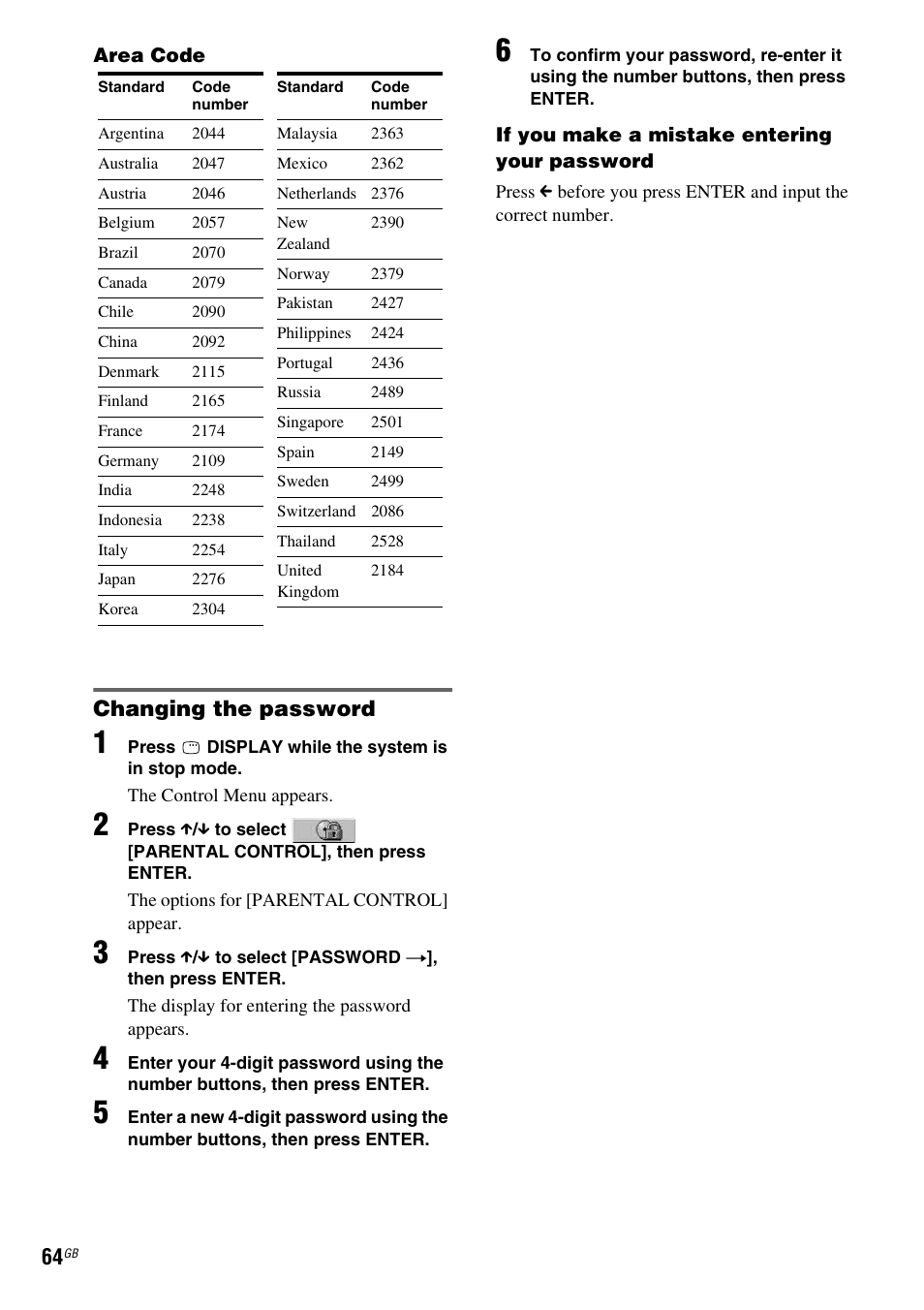 Changing the password | Sony DAV-DX150 User Manual | Page 64 / 100