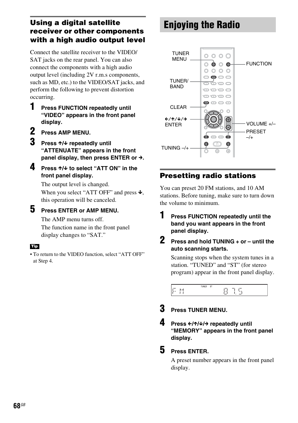 Enjoying the radio, Presetting radio stations | Sony DAV-DX150 User Manual | Page 68 / 100