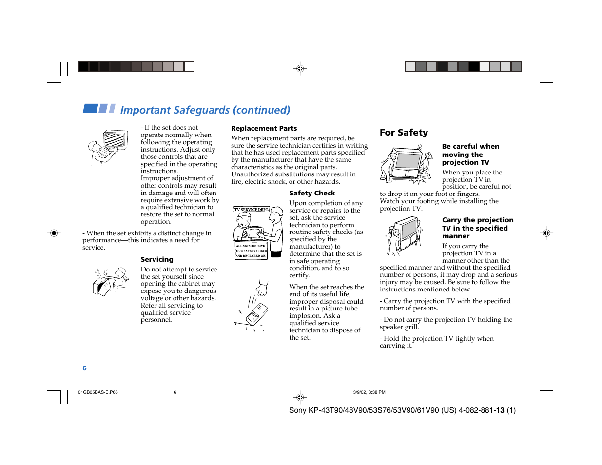 For safety | Sony KP-53S76 User Manual | Page 10 / 58