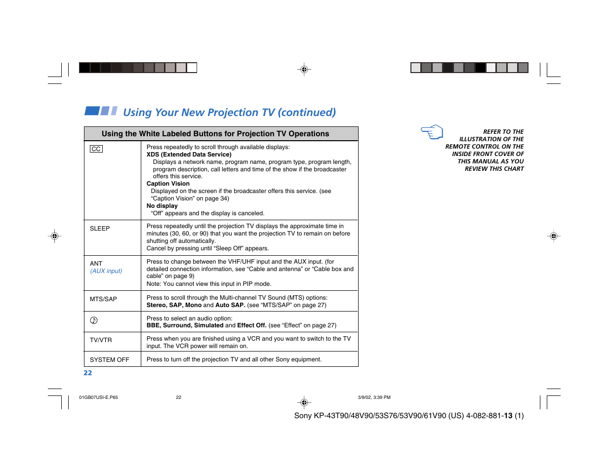 Using your new projection tv (continued) | Sony KP-53S76 User Manual | Page 26 / 58