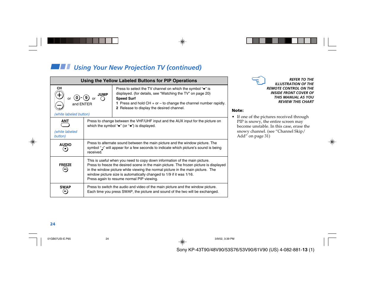 Using your new projection tv (continued) | Sony KP-53S76 User Manual | Page 28 / 58