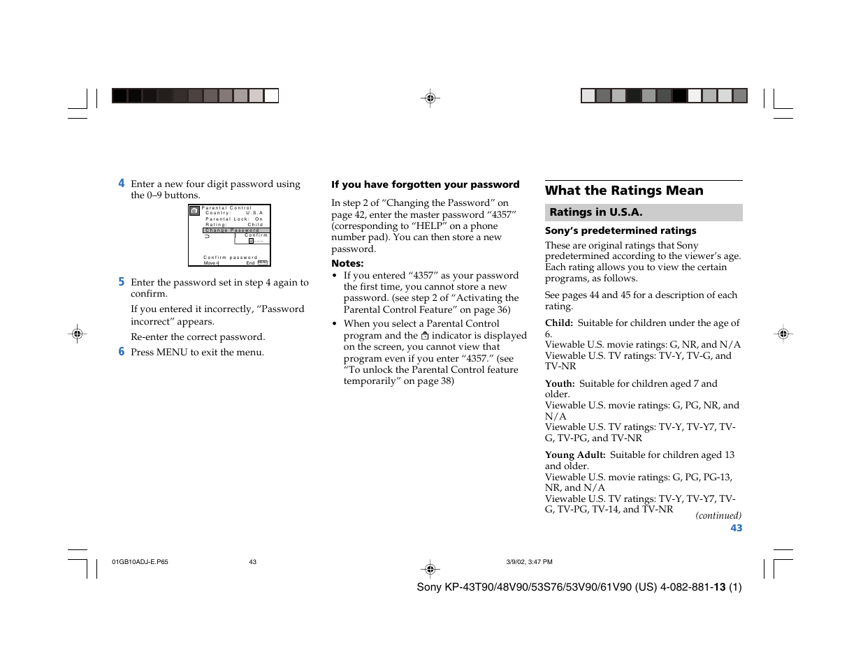 What the ratings mean | Sony KP-53S76 User Manual | Page 47 / 58