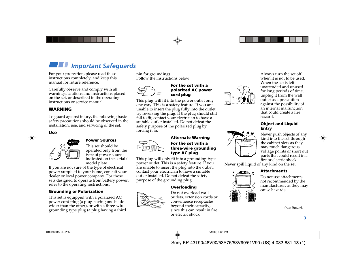 Important safeguards | Sony KP-53S76 User Manual | Page 7 / 58