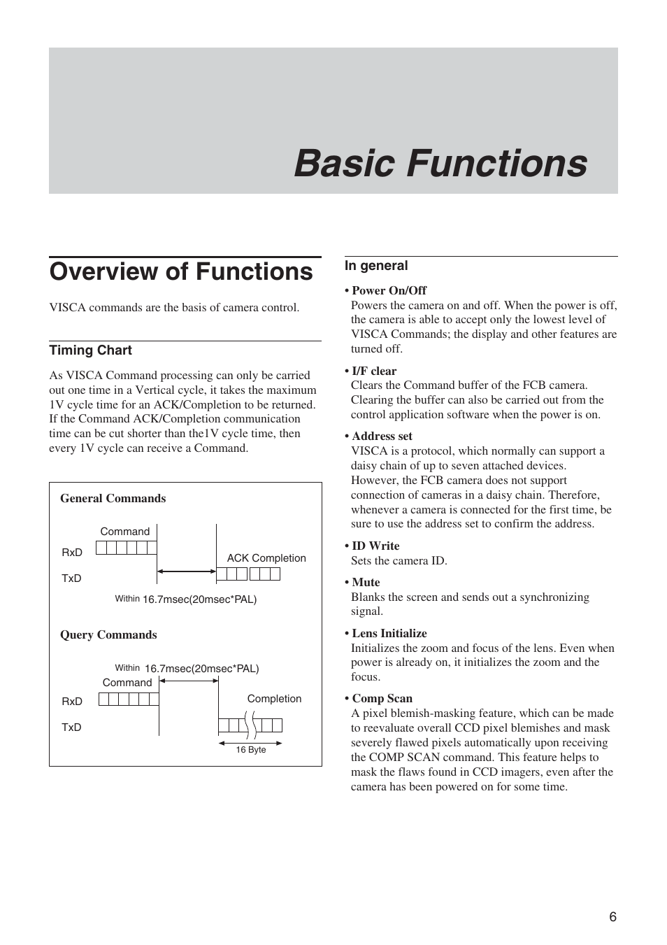 Basic functions, Overview of functions | Sony FCB-EX980S User Manual | Page 6 / 61