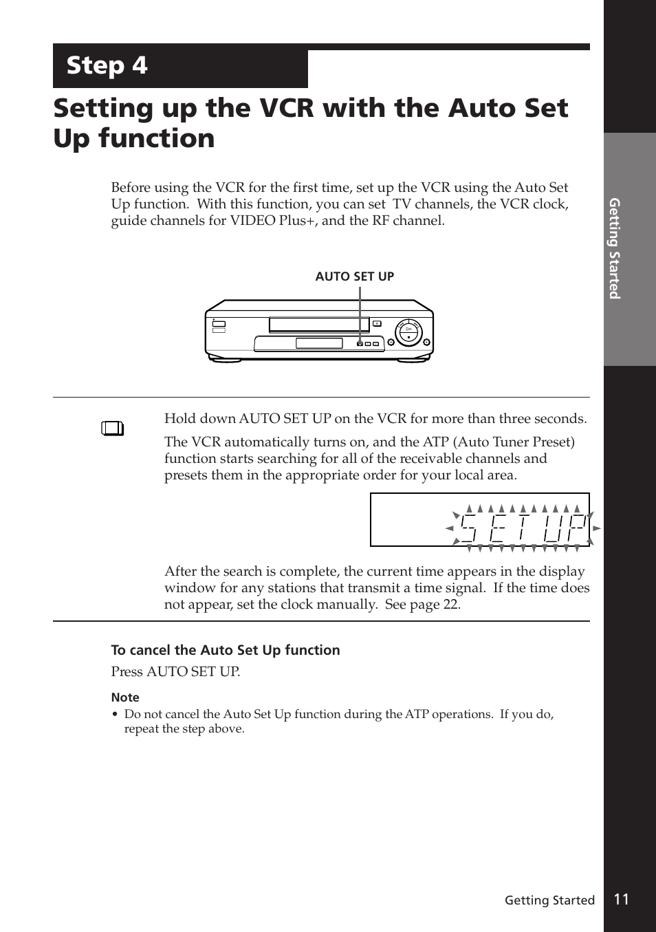 Setting up the vcr with the auto set up function, Step 4 | Sony SLV-E730EX/UX User Manual | Page 11 / 64