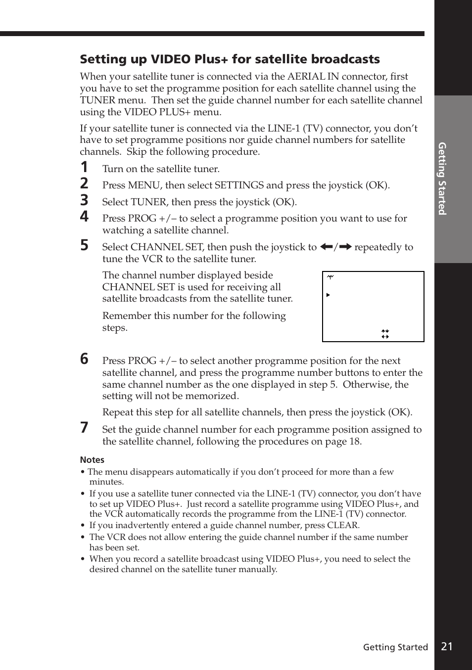 Setting up video plus+ for satellite broadcasts | Sony SLV-E730EX/UX User Manual | Page 21 / 64