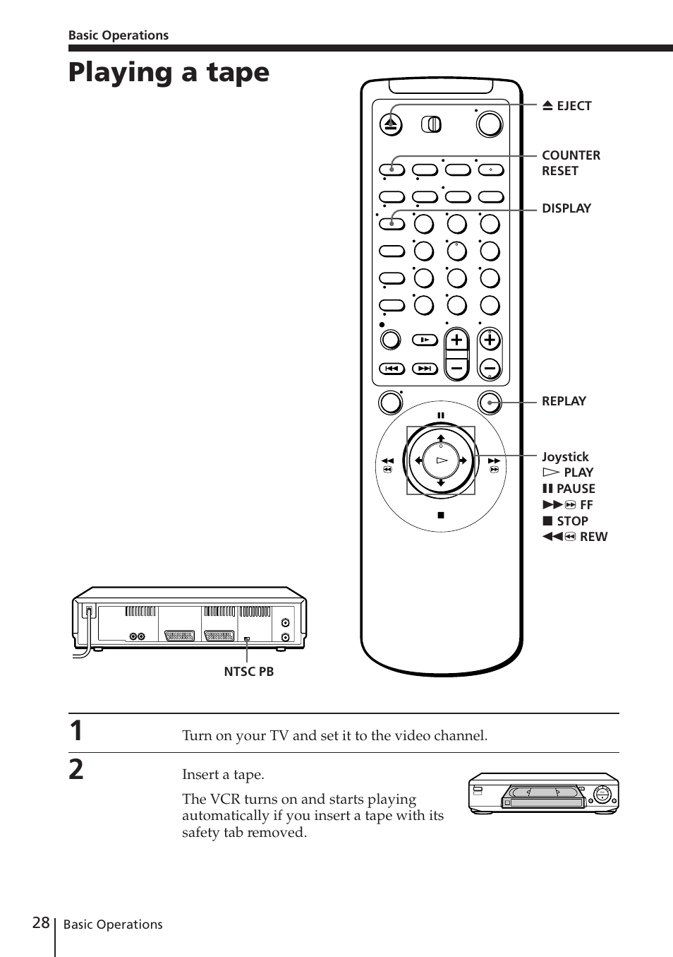 Playing a tape | Sony SLV-E730EX/UX User Manual | Page 28 / 64