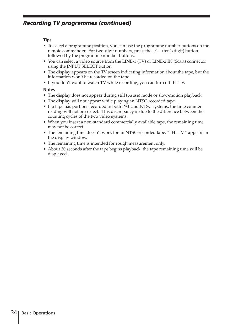 Recording tv programmes (continued) | Sony SLV-E730EX/UX User Manual | Page 34 / 64