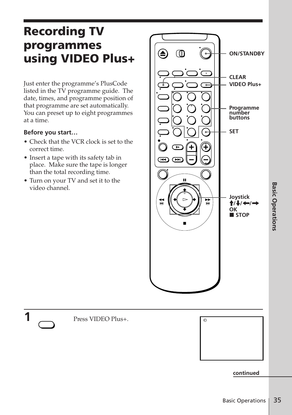 Recording tv programmes using video plus | Sony SLV-E730EX/UX User Manual | Page 35 / 64