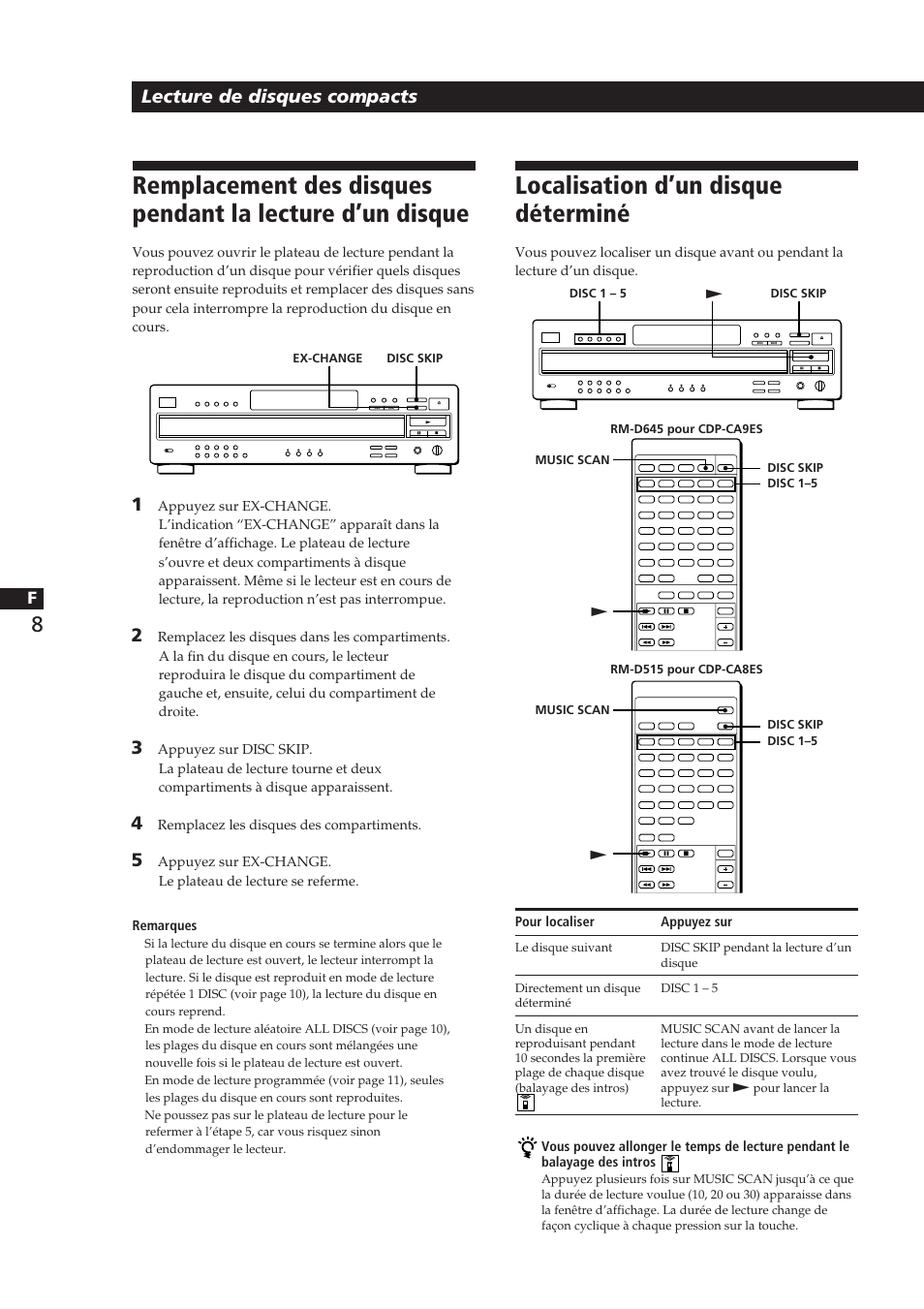 Localisation d’un disque déterminé, Lecture de disques compacts | Sony CDP-CA8ES User Manual | Page 27 / 58