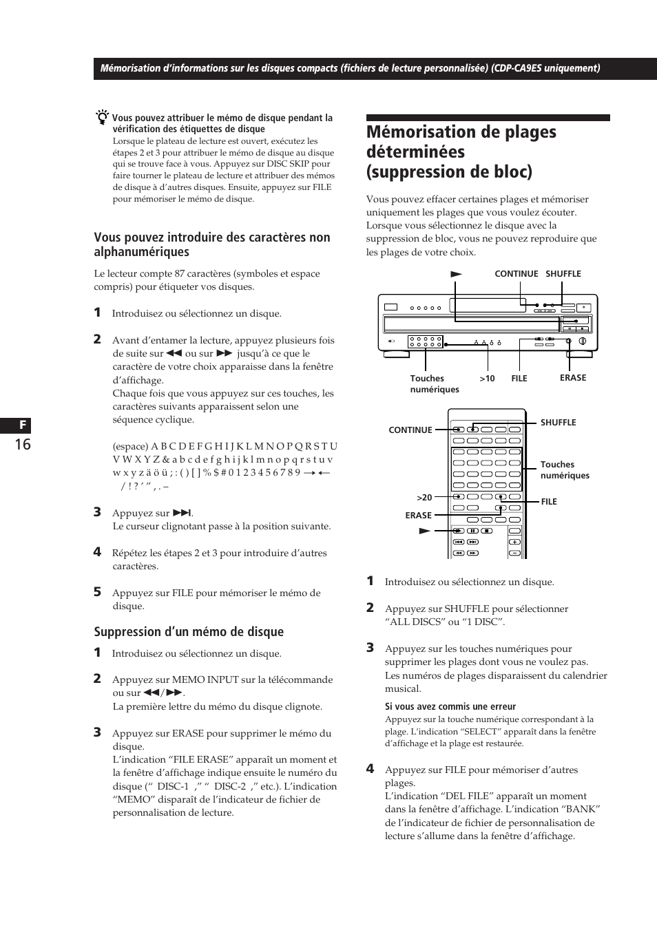 Suppression d’un mémo de disque 1 | Sony CDP-CA8ES User Manual | Page 35 / 58