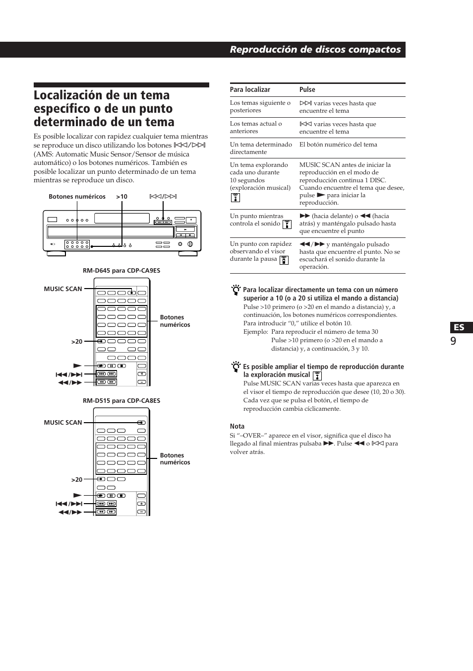 Reproducción de discos compactos | Sony CDP-CA8ES User Manual | Page 47 / 58