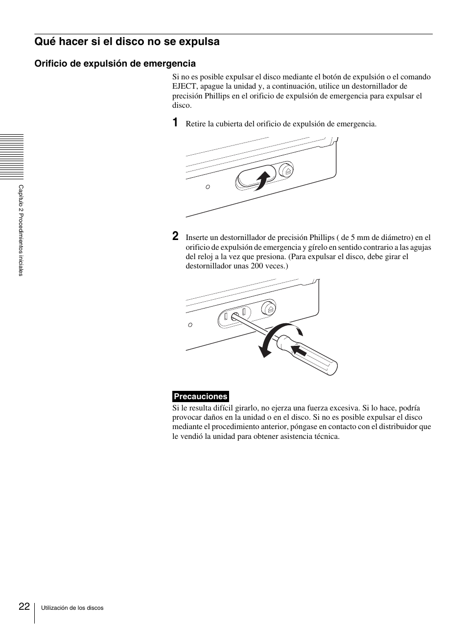 Qué hacer si el disco no se expulsa, Orificio de expulsión de emergencia | Sony BW-RS101 User Manual | Page 102 / 134