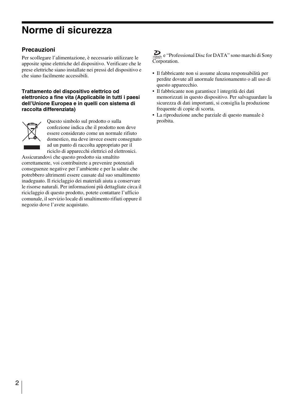 Norme di sicurezza | Sony BW-RS101 User Manual | Page 108 / 134