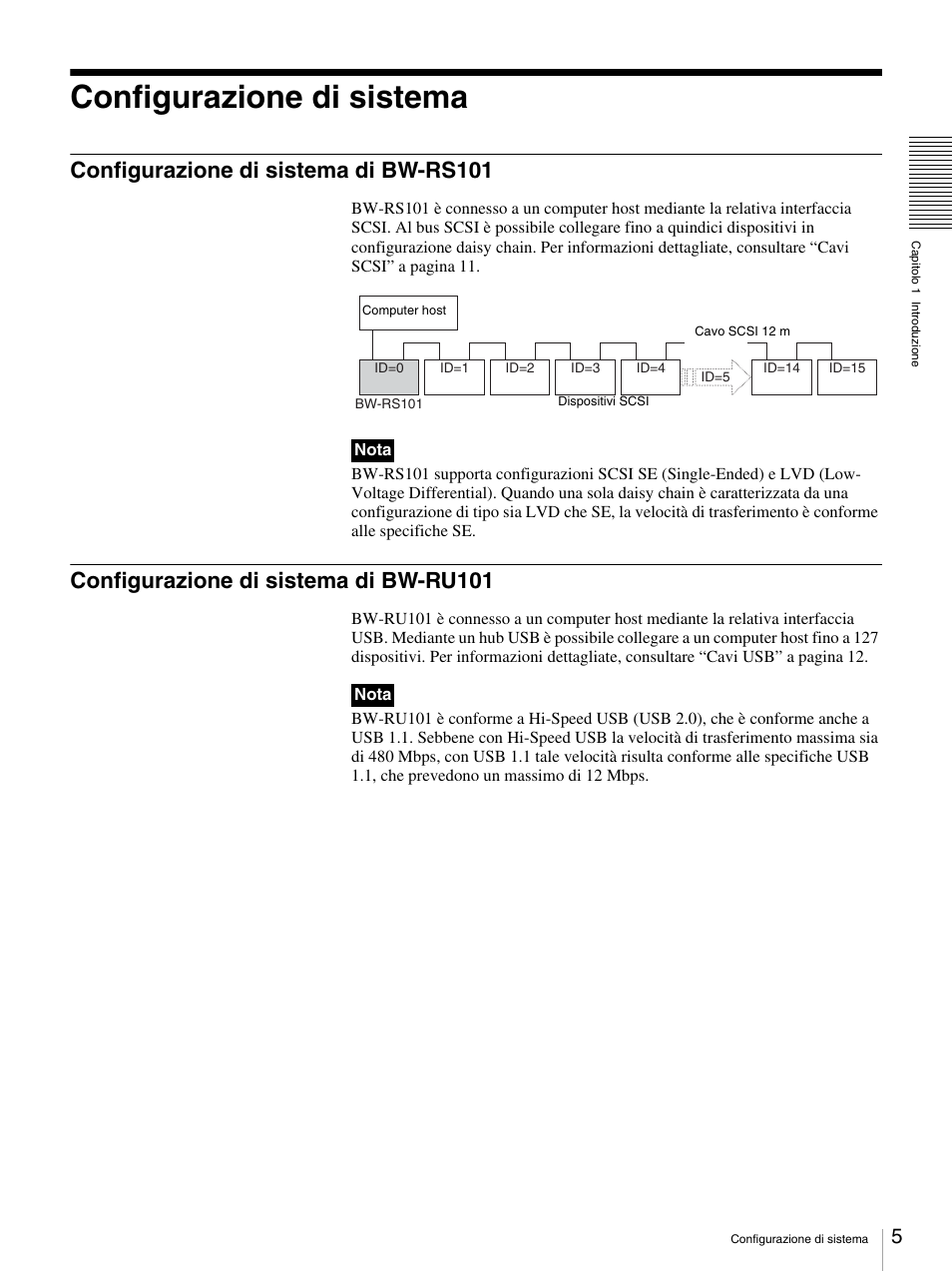 Configurazione di sistema, Configurazione di sistema di bw-rs101, Configurazione di sistema di bw-ru101 | Sony BW-RS101 User Manual | Page 111 / 134