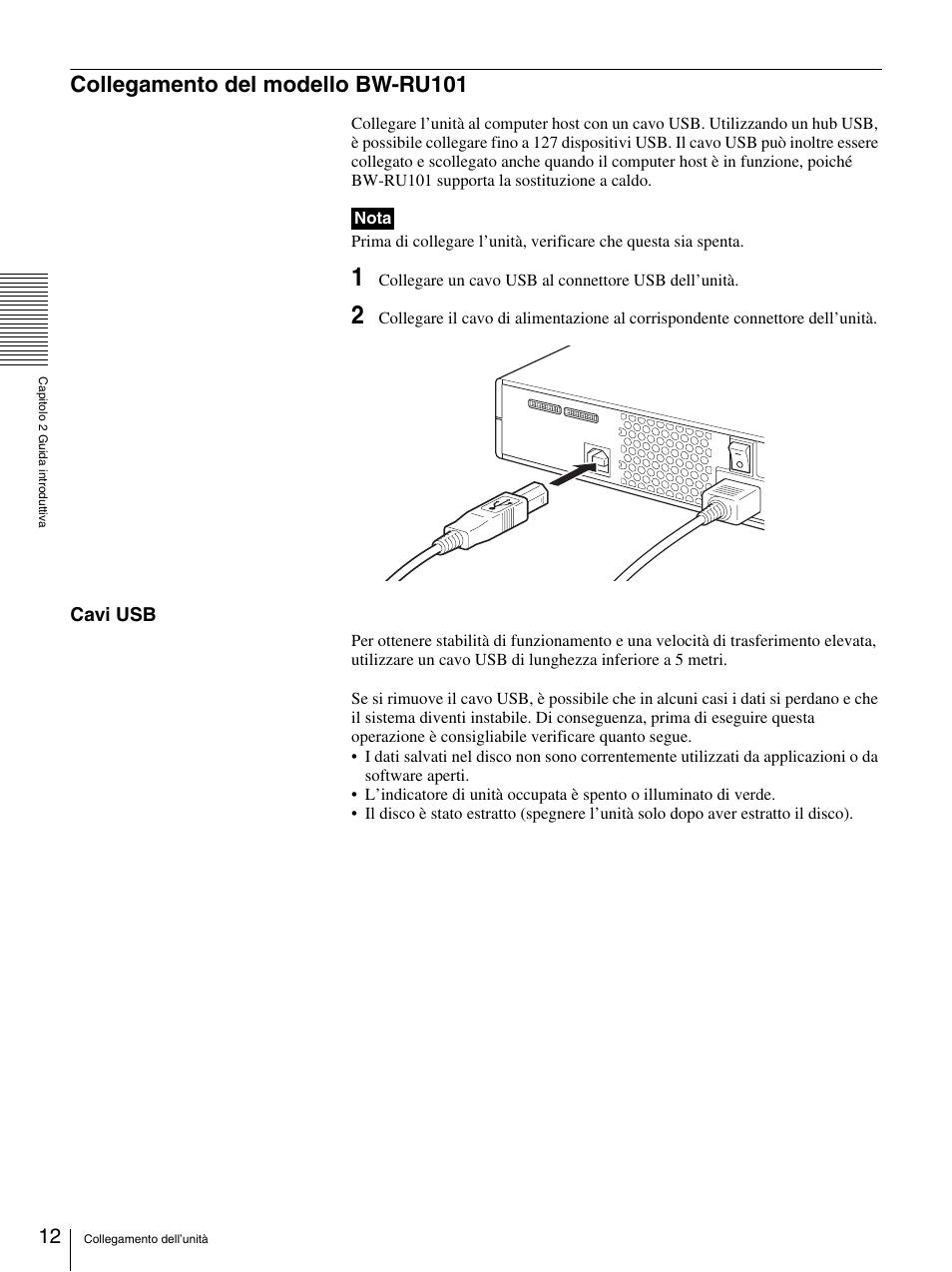 Collegamento del modello bw-ru101, Cavi usb | Sony BW-RS101 User Manual | Page 118 / 134