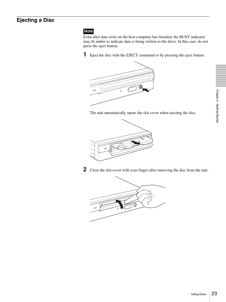 Ejecting a disc | Sony BW-RS101 User Manual | Page 23 / 134