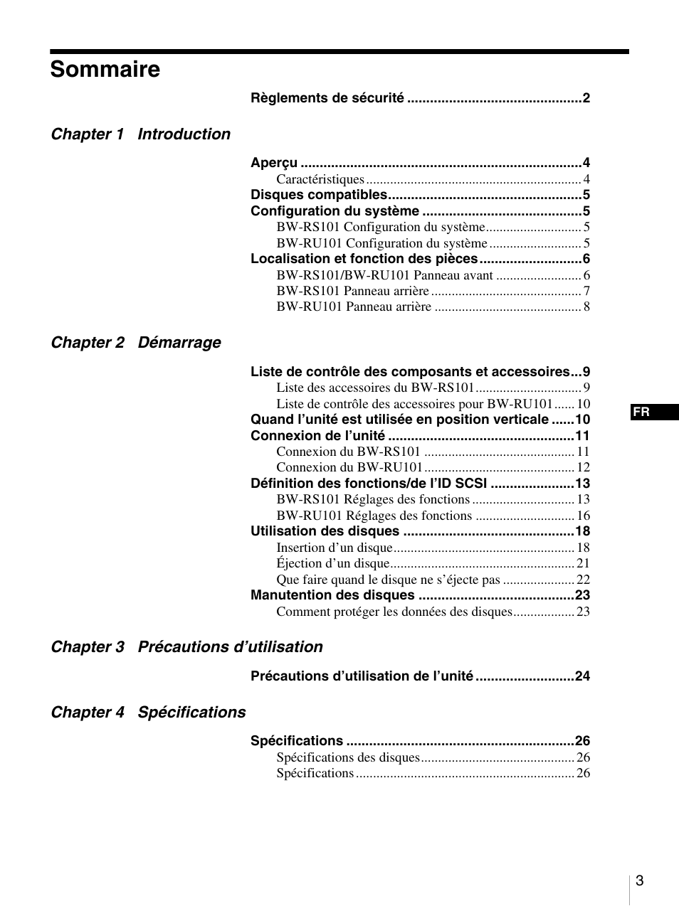 Sommaire | Sony BW-RS101 User Manual | Page 31 / 134