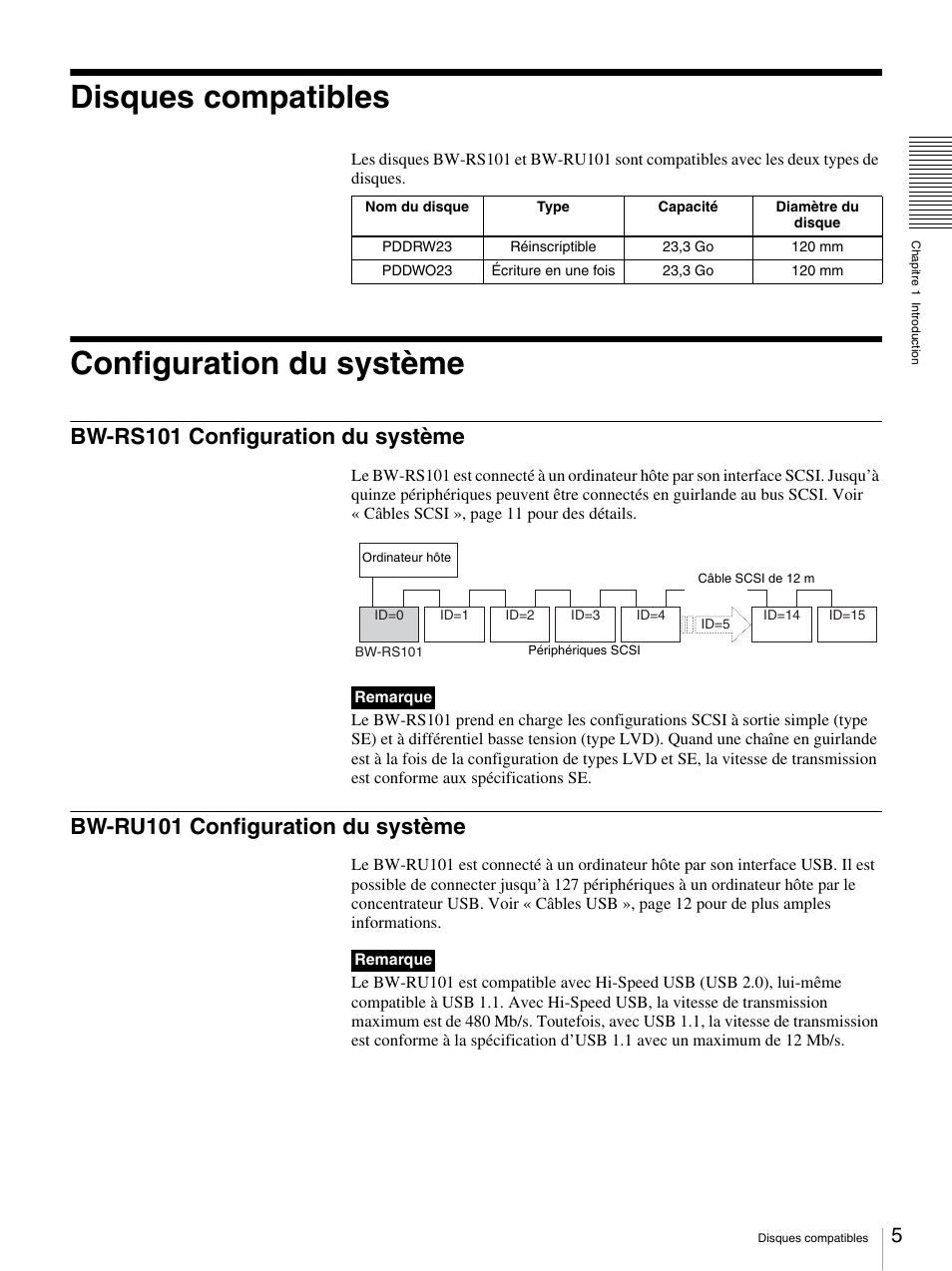 Disques compatibles, Configuration du système, Bw-rs101 configuration du système | Bw-ru101 configuration du système, Disques compatibles configuration du système | Sony BW-RS101 User Manual | Page 33 / 134