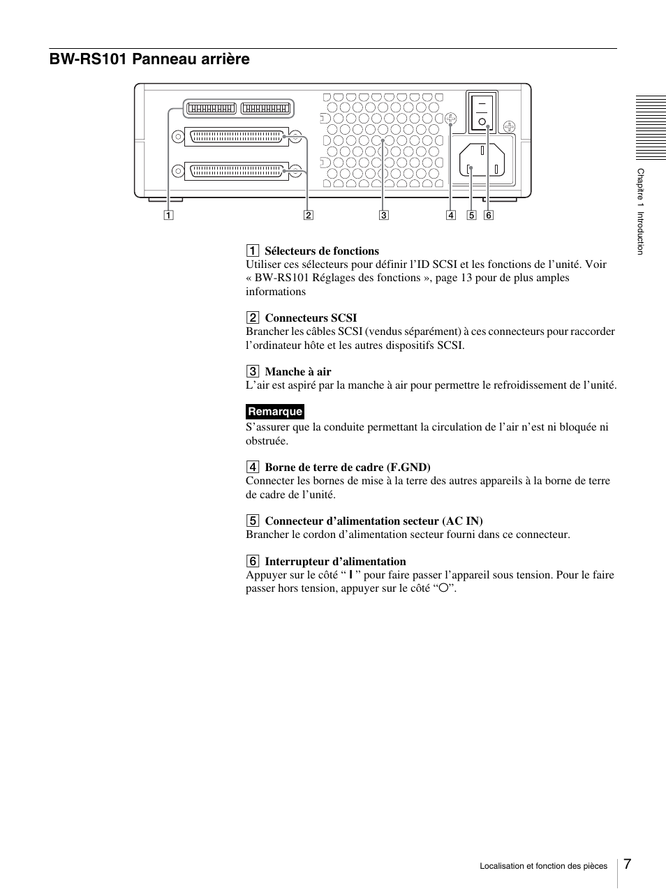 Bw-rs101 panneau arrière | Sony BW-RS101 User Manual | Page 35 / 134