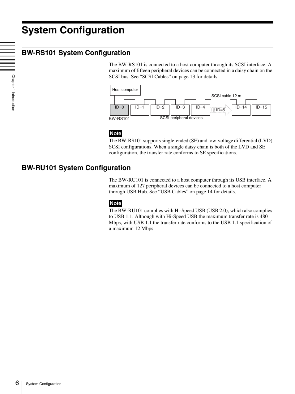 System configuration, Bw-rs101 system configuration, Bw-ru101 system configuration | Sony BW-RS101 User Manual | Page 6 / 134
