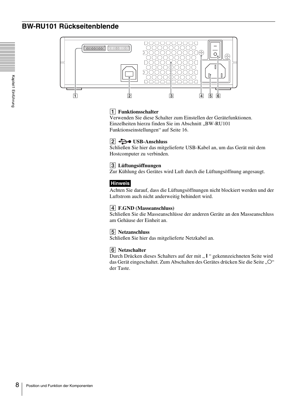 Bw-ru101 rückseitenblende | Sony BW-RS101 User Manual | Page 62 / 134