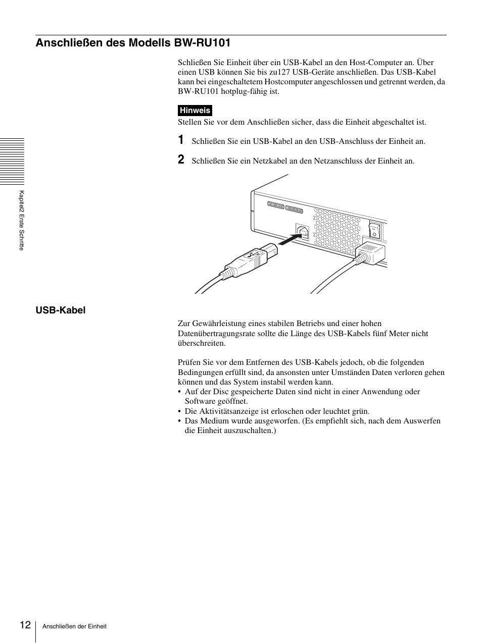 Anschließen des modells bw-ru101, Usb-kabel“ auf seite 12 | Sony BW-RS101 User Manual | Page 66 / 134
