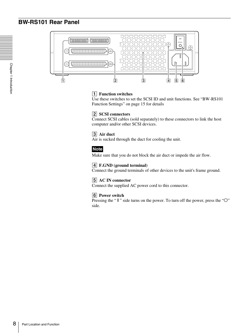 Bw-rs101 rear panel | Sony BW-RS101 User Manual | Page 8 / 134