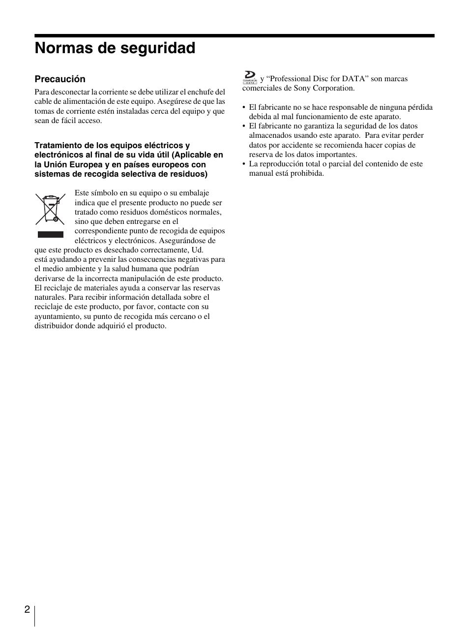 Normas de seguridad | Sony BW-RS101 User Manual | Page 82 / 134