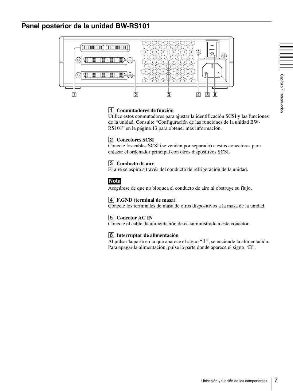 Panel posterior de la unidad bw-rs101 | Sony BW-RS101 User Manual | Page 87 / 134