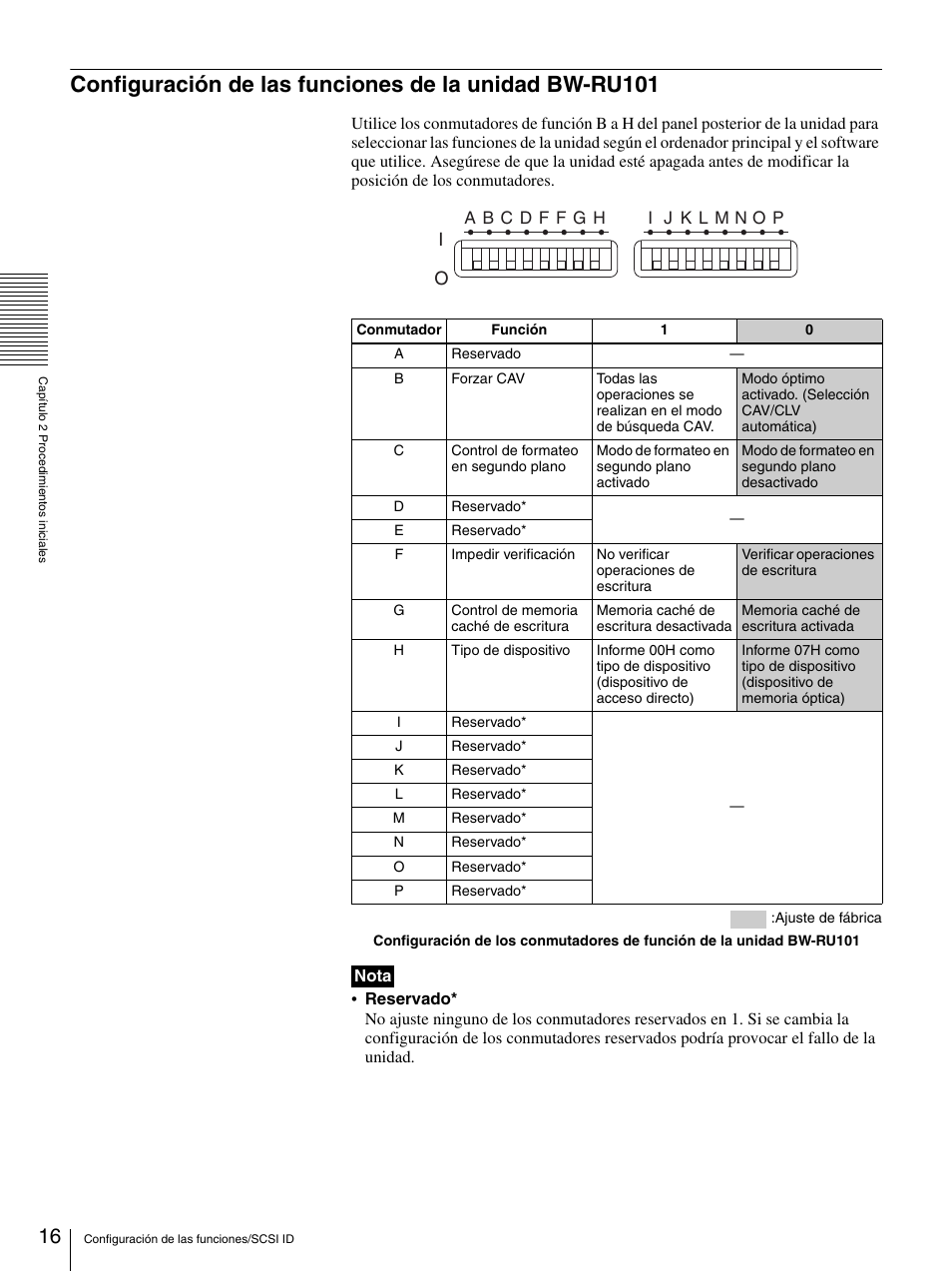 Configuración de las funciones de, La unidad bw-ru101 | Sony BW-RS101 User Manual | Page 96 / 134