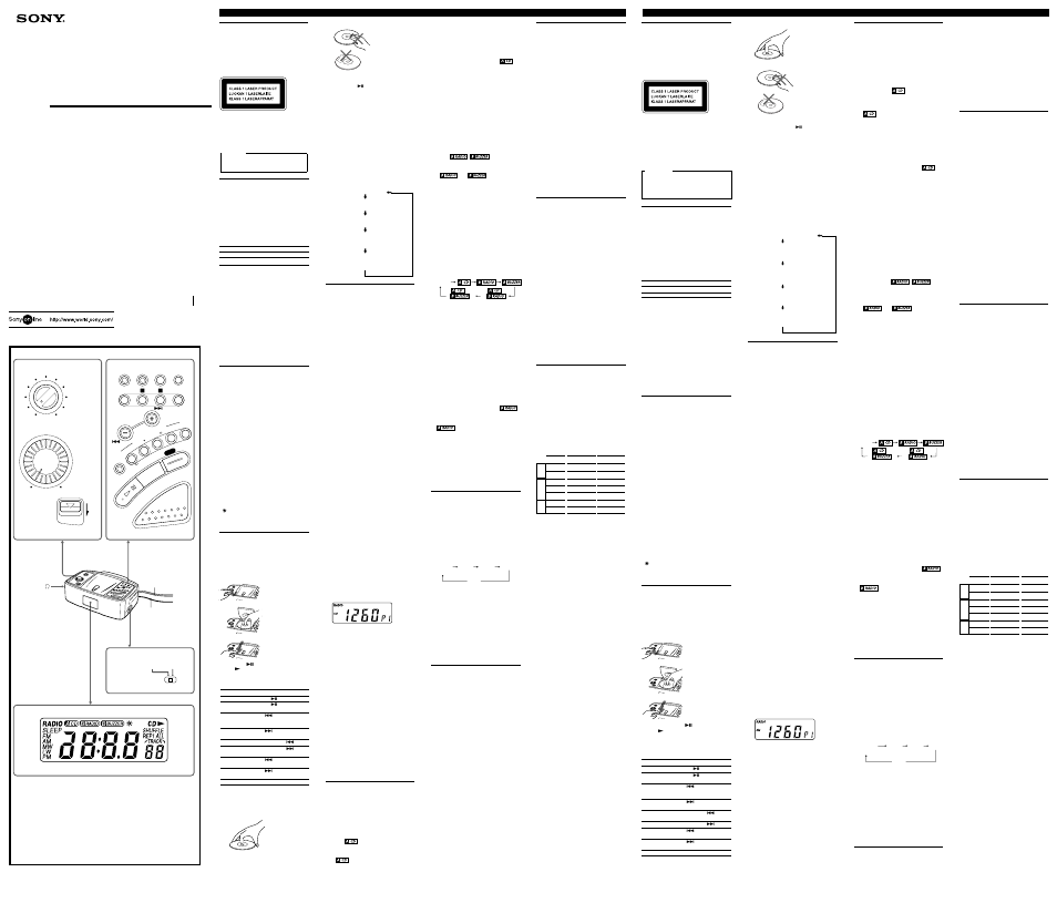 Sony Operating Instructions ICF-CD873L User Manual | 2 pages