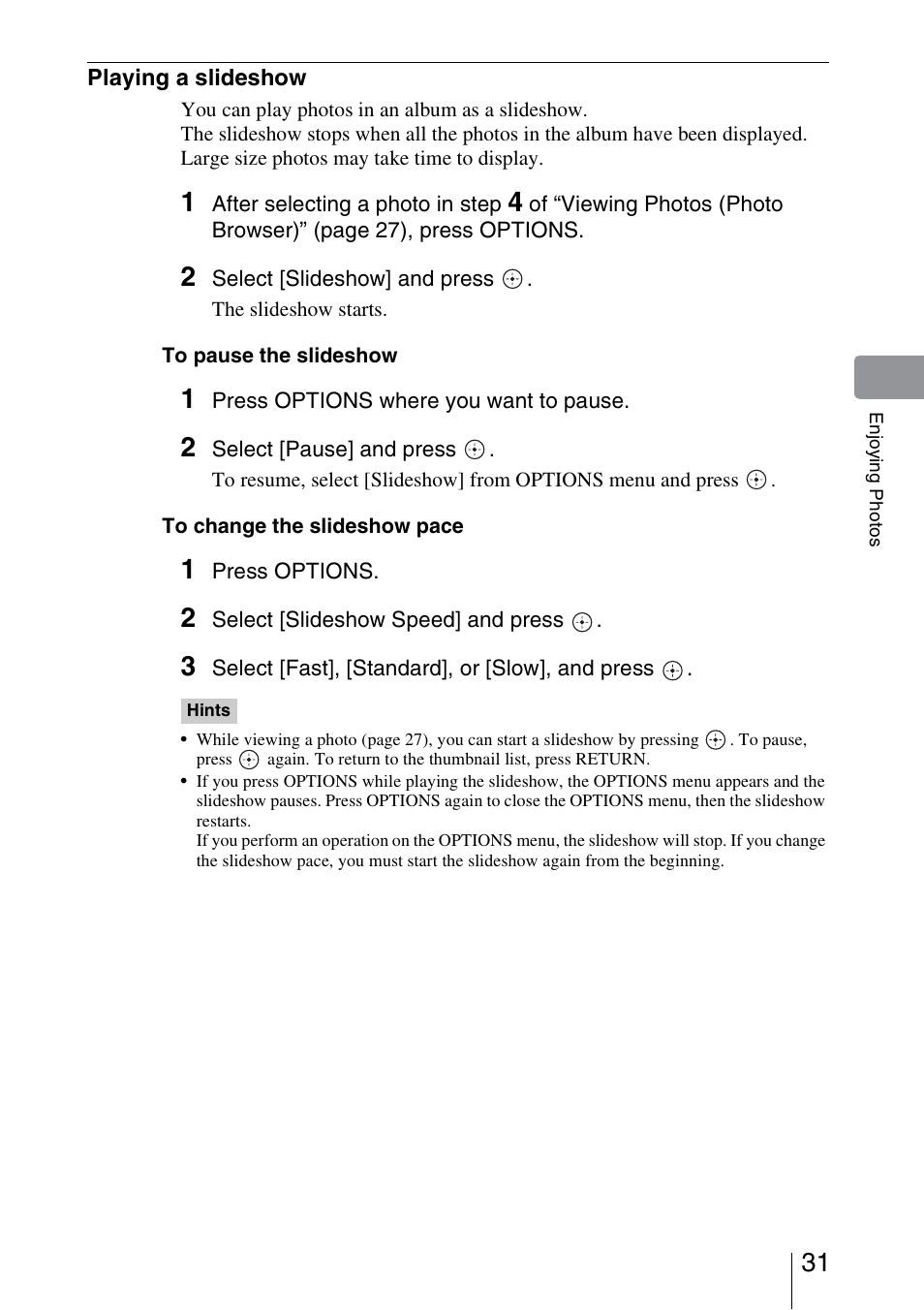 Playing a slideshow | Sony HDMS-S1D User Manual | Page 31 / 79