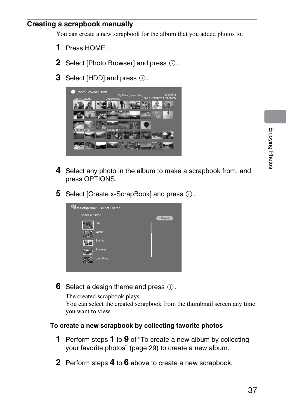 Creating a scrapbook manually | Sony HDMS-S1D User Manual | Page 37 / 79