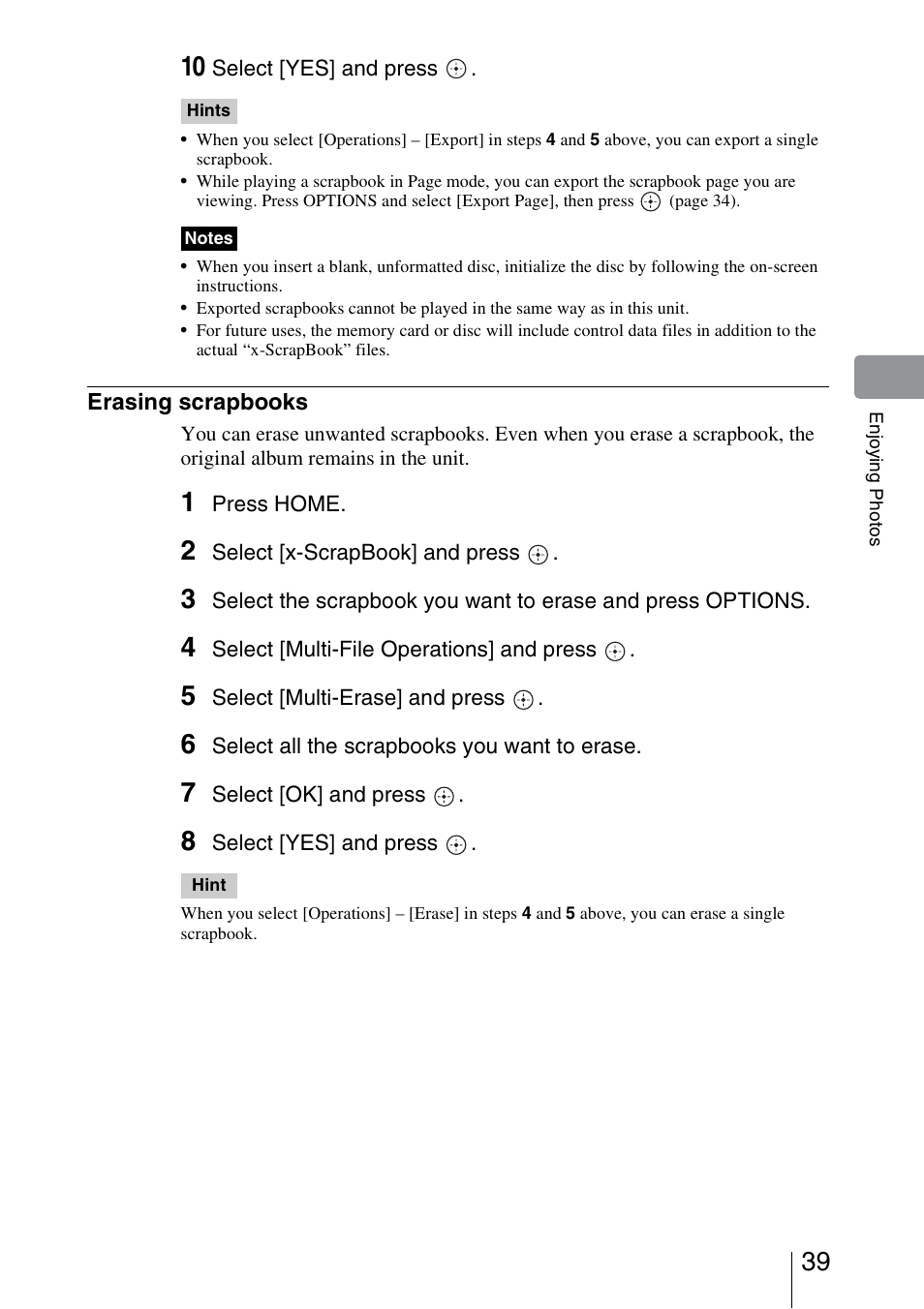 Erasing scrapbooks | Sony HDMS-S1D User Manual | Page 39 / 79