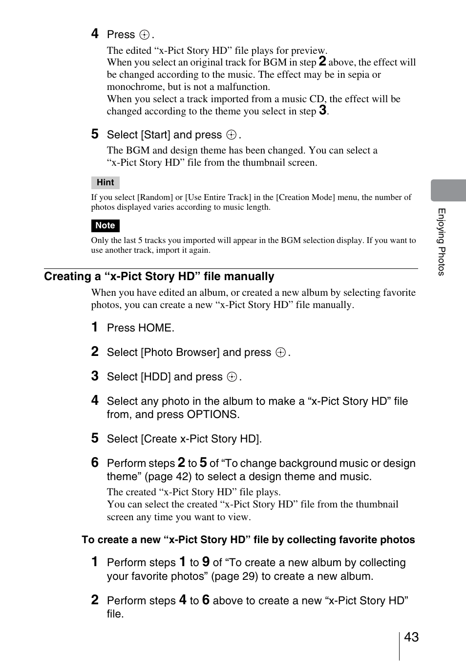 Creating a “x-pict story hd” file manually | Sony HDMS-S1D User Manual | Page 43 / 79