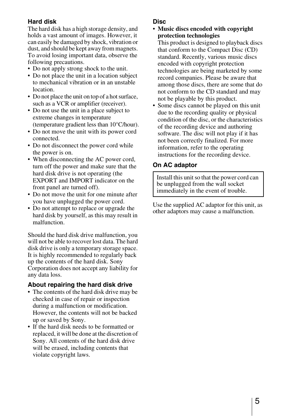 Sony HDMS-S1D User Manual | Page 5 / 79