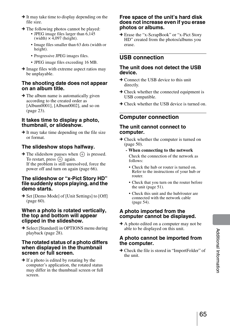 Usb connection, Computer connection | Sony HDMS-S1D User Manual | Page 65 / 79