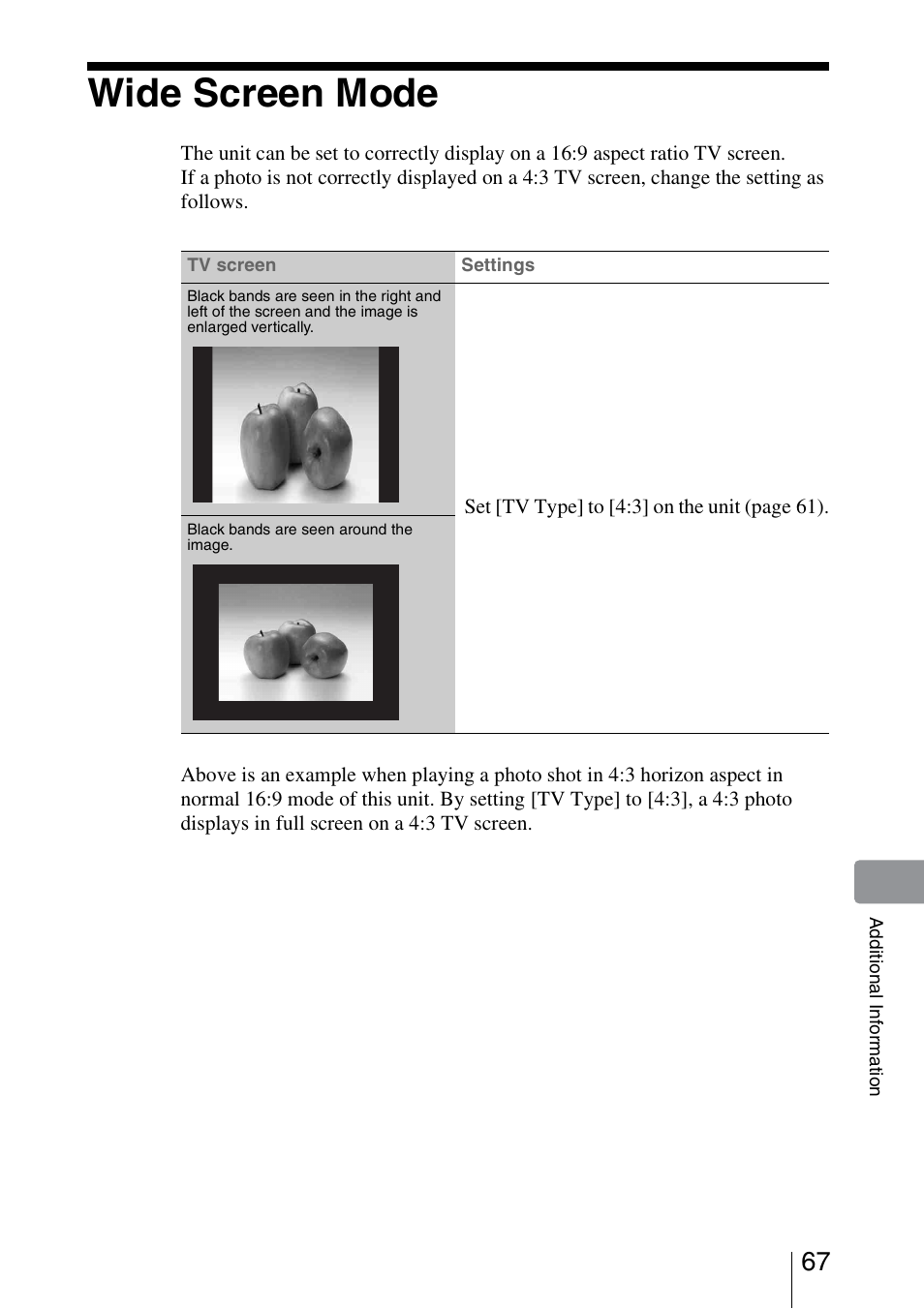 Wide screen mode | Sony HDMS-S1D User Manual | Page 67 / 79