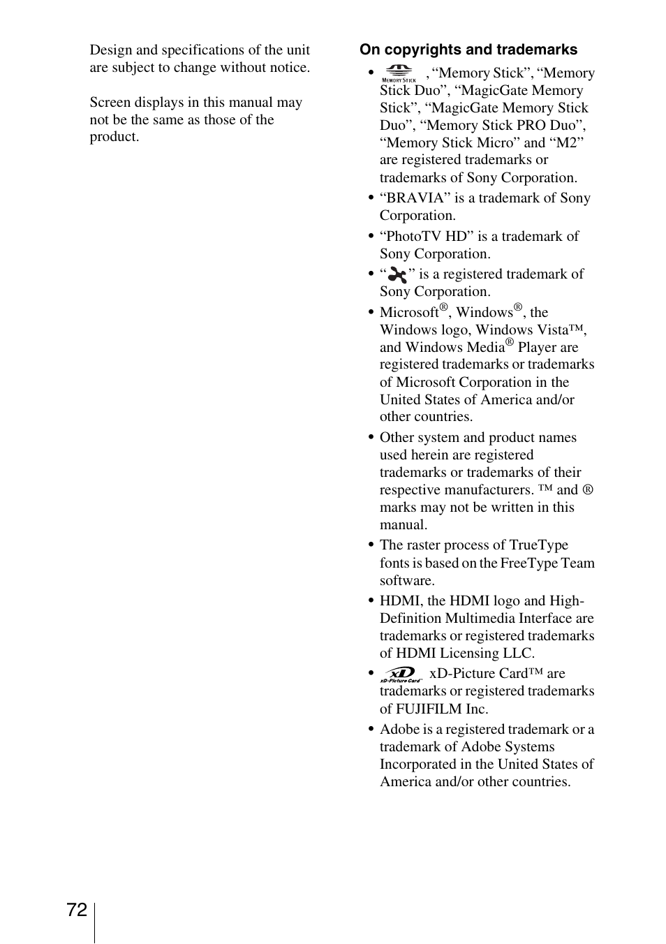 Sony HDMS-S1D User Manual | Page 72 / 79