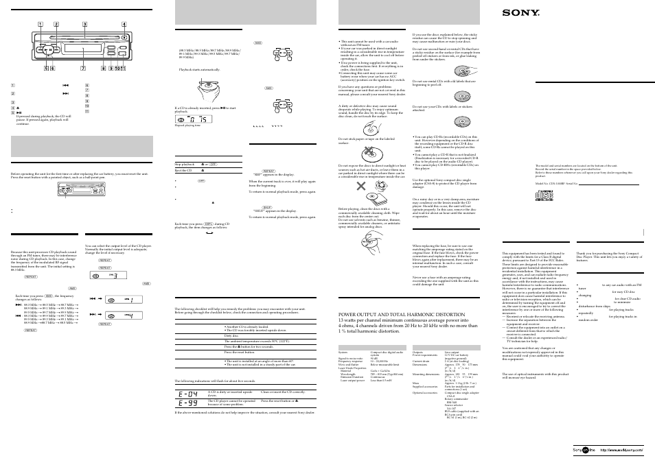 Sony CDX-1000RF User Manual | 2 pages