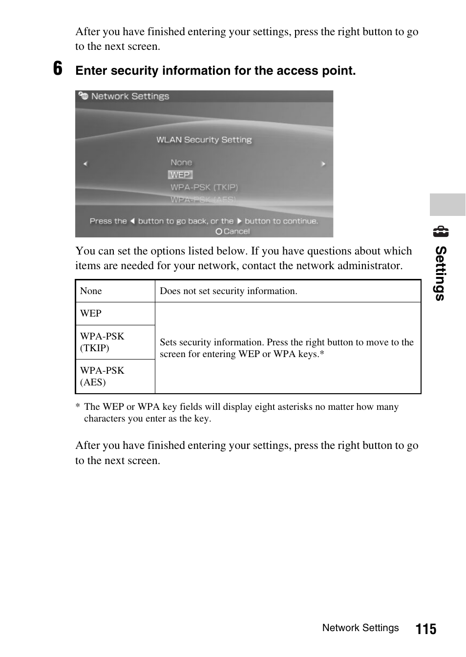 115 settings | Sony PSP-1003 User Manual | Page 115 / 148