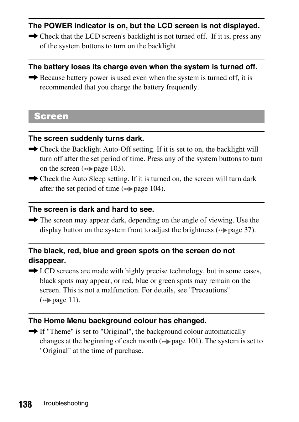 Screen | Sony PSP-1003 User Manual | Page 138 / 148