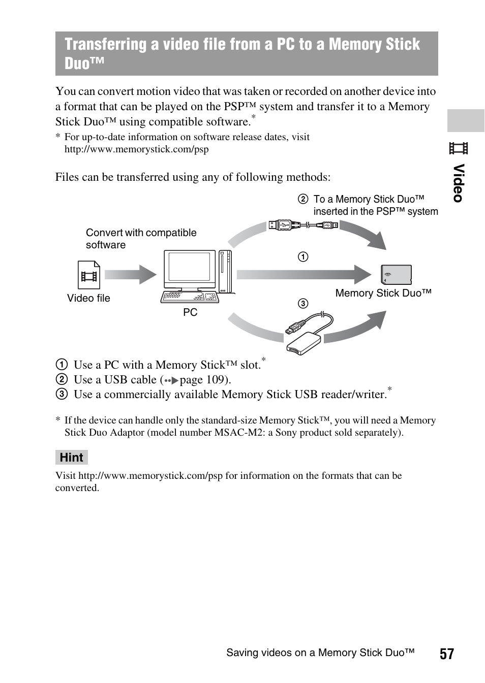 57 video | Sony PSP-1003 User Manual | Page 57 / 148